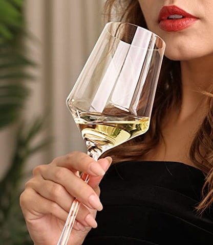 OJA Wine Glasses Set, Crystal White Hand Blown Wine Glass, Set of 4,15 oz | Thin Rim, Long Stem, Modern, Perfect for Red or White, Daily Use, Unique Wedding Anniversary or Birthday Gift - style: Set of 4 15oz