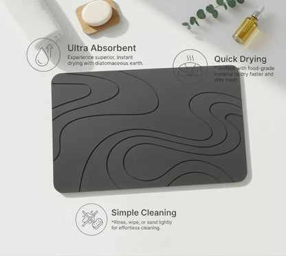 Premium Stone Bath Mat Diatomaceous Earth Ultra Absorbent Quick Drying Easy to Clean Non-Slip Diatomite Stone Bath Shower Mat Ideal for Bathroom Floor (Dark Grey) - color: Dark Grey