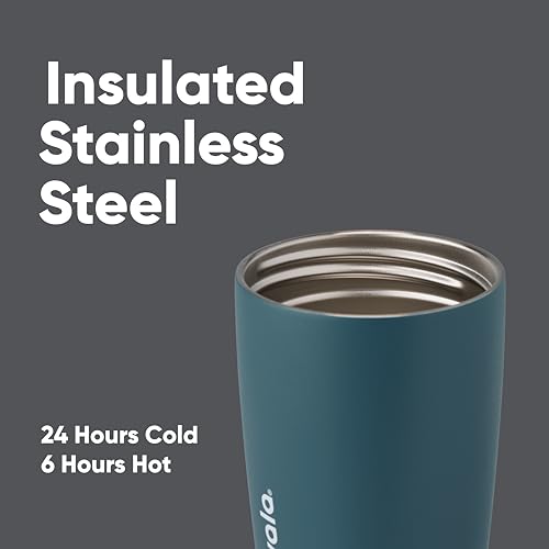Owala SmoothSip Slider Insulated Stainless Steel Coffee Tumbler, Reusable Iced Coffee Cup, Hot Coffee Travel Mug, BPA Free 12 oz, Grey/Blue (High Dive) - color: High Dive, size: 12 Ounces, style: No Handle