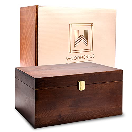 Large Wooden Storage Memory Gift Box with Hinged Lid (Chocolate Brown) - color: Chocolate Brown