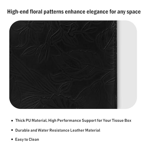 Tissue Box Holder Cover Square Tissue Cube Cover PU Leather Tissue Organizer with Bottom Belt for Bathroom, Tabletop, Kitchen, Night Stands, Office, Home, Car (1, Black) - color: Black