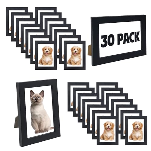WHEATHUSK 4x6 Picture Frames Bulk Set of 30 Wood Photo Frames for 4x6 Photos Wall Mounting Simple Black Photo Frames Multi Picture Frames for Wall or Tabletop Display