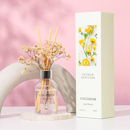 COCODOR Flower Reed Diffuser Set / 3.4oz / April Breeze/Scent Diffuser with Sticks Home Fragrance Reed Diffuser for Bathroom Shelf Decor - size: Flower/3.4Ounce