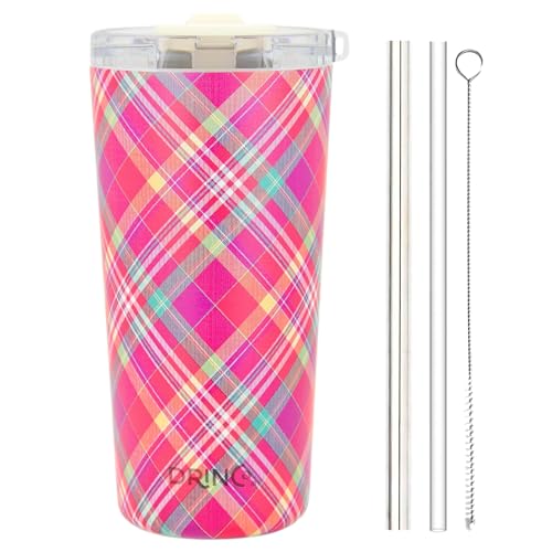 Drinco - 20 oz Stainless Steel Tumbler | Double Walled Vacuum Insulated Mug With Lid, 2 Straws, For Hot & Cold Drinks (20oz Madras Plaid) - color: 20oz Madras Plaid