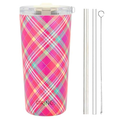 Drinco - 20 oz Stainless Steel Tumbler | Double Walled Vacuum Insulated Mug With Lid, 2 Straws, For Hot & Cold Drinks (20oz Madras Plaid) - color: 20oz Madras Plaid