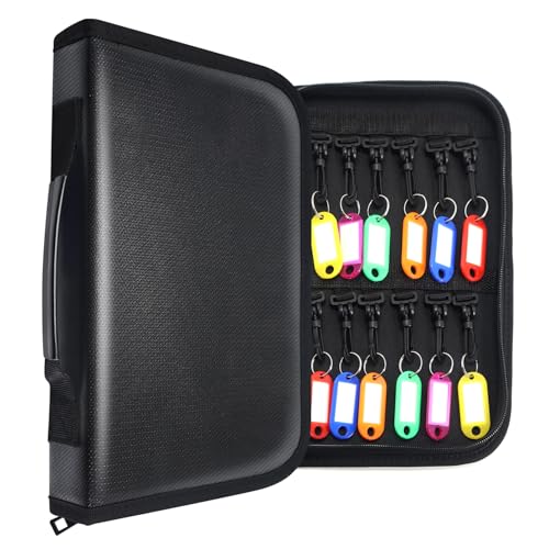 Quctak 24 Key Hooks & Tags Key Storage, Portable Key Organizer with Handle, Zippered Key case for Offices Real Estate Agencies Hotels and Rental - size: Black-24 Keys