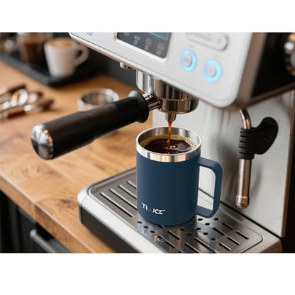 TILUCK 12 oz Insulated Coffee Mug with Lid and Handle | BPA-Free Lid, Double-Wall Vacuum Insulation, Stainless Steel Coffee Cup, Dishwasher Safe Mug for Hot & Cold Drinks, DarkBlue - color: Matte DarkBlue, size: 12 Ounces