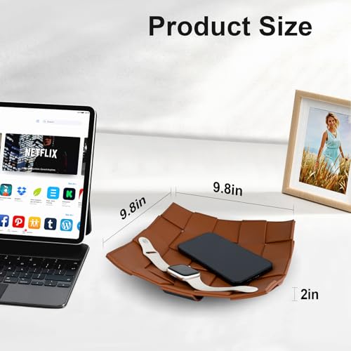 Valet Tray PU Leather Key Holder Bowl for Men Entryway Table Nightstand Desk Tray for Wallet, Keys Men's Gift - Brown & Black, 9.8" L x 9.8" W x 2" H - color: Brown + Black