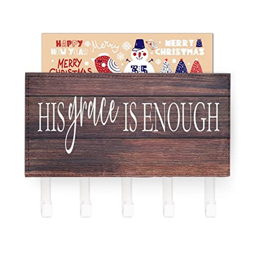 Key Holder His Grace Is Enough,Mail Holder And Key Rack for Entryway,Farmhouse Home Decor Key Hooks,Rustic Key Hangers with 5 Hooks - color: style-5