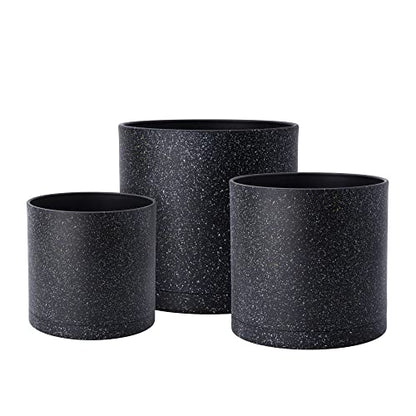 D'vine Dev 3-Pack Plastic Pots, 6.5/8/10 in, Speckled Black, 74-V-F-4 | Multi-Size Options, Lightweight Durable, Matte Finish, Cylinder Shape, Drainage Holes, Sleek Design, Detachable Saucer - color: Speckled Black, size: Large