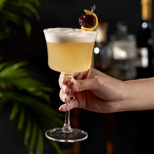 Viski Raye Sour Glasses, Whiskey Sour Glasses, Stemmed Cocktail Glasses, Crystal Cocktail Glassware 7.5oz Set of 2 - style: Whiskey Sour Glasses