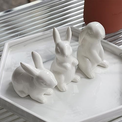 GOODSTART Ceramic Bunny Rabbits Easter Bunny Figurine Porcelain Modern Art Home Decoration, Statues for Spring Home Decor, Easter Decorations Rabbit Figurines