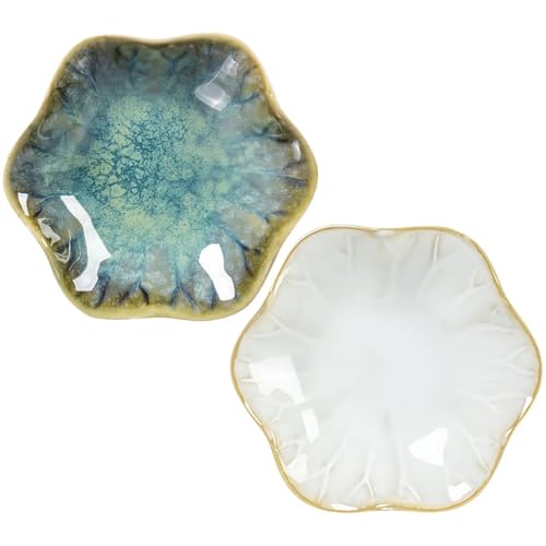 2Pcs Ceramic Jewelry Dish - Lotus Leaf Shape, for Ring Holder Necklace Small Key, Suitable for Mother Friend Sister, Gifts for Women, Cute Plate Trinket Tray, Home Decor (Crystal Green & White) - color: Crystal Green & White