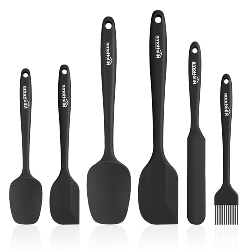 NileHome Silicone Spatula Set, 6 Pieces Food Grade Kitchen Utensils with Silicone Brush Heat Resistant Up to 600°F Dishwasher Safe BPA-Free Rubber Spatula for Scraping, Baking, Cooking, Mixing-Black | Food-Grade Material,Heat Resistant Up to 600°F,Dishwas