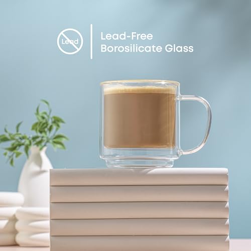 JoyJolt Haven Stackable Double Wall Glass Mugs, Set of 2 (13.5oz) Insulated Coffee Cups, Double Wall Glass Coffee Cups, Tea Cups, Latte Cups, Cappuccino Cups, Clear mugs set of 2 - style: Clear Mugs