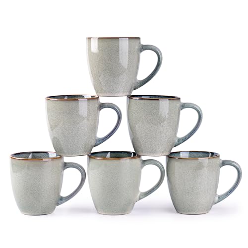 GBHOME Ceramic Coffee Mugs Set of 6, 12oz Stoneware Coffee Mugs Set For Dad Mom Women MEN, Light Weight Coffee Cups for Latte/Tea/Beer/Hot Cocoa, Dishwasher & Microwave Safe - color: Green Wheat, size: Set of 6