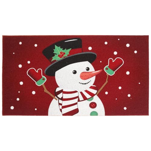 Tinideya Christmas Welcome Front Doormat, Xmas Non Slip Outdoor Mat Rug with Christmas Snowflake Decoration Pattern for Farmhouse Home Entrance Decor Yard Floor Patio, 17 x 30 Inches (Snowman) - style: Snowman