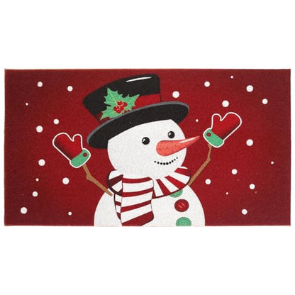 Tinideya Christmas Welcome Front Doormat, Xmas Non Slip Outdoor Mat Rug with Christmas Snowflake Decoration Pattern for Farmhouse Home Entrance Decor Yard Floor Patio, 17 x 30 Inches (Snowman) - style: Snowman
