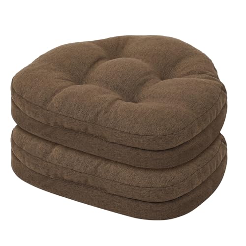 baibu Kitchen Chair Cushions Set of 2, Dual-Layer Patented Design Memory Foam Windsor Seat Pads, Dining Chair Cushions with Ties & Washable Cover, 17x 15.5 x 3.5in, 2 Pack, Brown - color: Brown, size: 2 Count (Pack of 1)