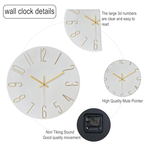 AIRUIFU Wall Clock 12 Inch Silent Non-Ticking Modern Clocks Battery Operated - Analog Small Classic for Office, Home, Bathroom, Kitchen, Bedroom, School, Living Room (White) - color: White