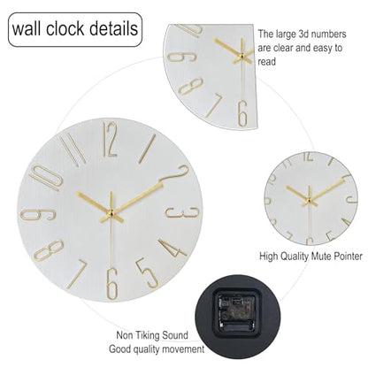 AIRUIFU Wall Clock 12 Inch Silent Non-Ticking Modern Clocks Battery Operated - Analog Small Classic for Office, Home, Bathroom, Kitchen, Bedroom, School, Living Room (White) - color: White