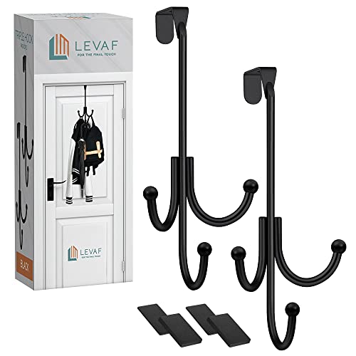 2-Pack Over The Door Hook - with 3 Hang Heads & Snug Fit Pads- 2Pcs Heavy Duty Hooks for Hanging Coats, Towels, Caps & Robes - Elegant Matt Finish - No Drill Hanger Organizer - Black - color: Black, size: 3 Heads