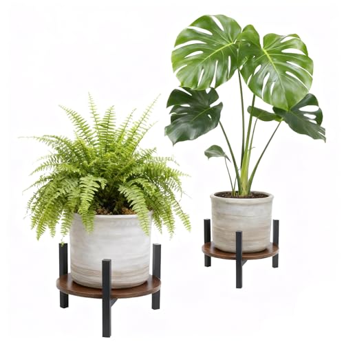 Vigordream Plant Stand Indoor, Heavy Duty Sturdy Metal Plant Pot Holder | Modern Wooden Planter Stool, 2 Pack Flower Pot Stands Low Short Planter Riser Flower Table Fits 5-14 Inch Pots - size: Large (2pack)