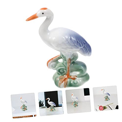 ULTECHNOVO Ceramic Crane Figurine Ornament 1PCS Cute Animal Statue for Desktop Decoration Rustic Style Home Decor Aesthetically Pleasing Ceramic Craft