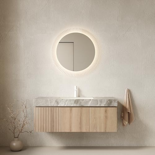 48" Floating Bathroom Vanity with Sink, MURI Wall Mounted Plywood Cabinet, Sintered Stone Countertop, Ceramic Basin with 1 Faucet Hole, Drawer & Door Storage, Pre-Assembled, Light Gray Top White Oak - color: White Oak,light Gray Top, size: 48"+Light Gray