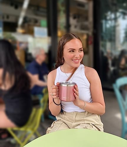 CHILLOUT LIFE Stainless Steel 16 oz - Vacuum Insulated Coffee Mug with Handle and Lid, Large Thermal Camping Coffee Mug Cup with Durable Sliding Lid for Women - Rose Gold - color: Rose Gold, size: 16 Ounces