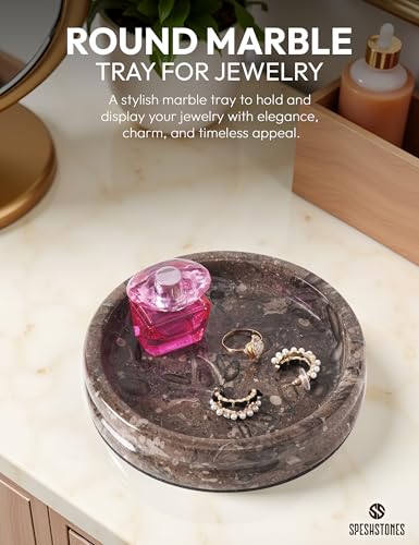 Marble Jewelry Dish, 5" Handmade Trinket Ring Tray | Handmade Stone holder for earrings, necklaces, keys & candles, Catchall dish for vanity, nightstand & gift for women - color: Oceanic
