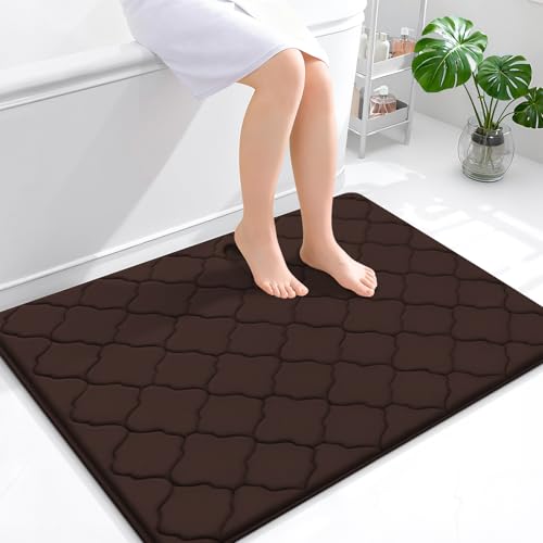 OLANLY Memory Foam Bath Mat Rug 40x32, Ultra Soft and Absorbent Bathroom Rugs, Non-Slip, Comfortable, Machine Washable Bath Carpet for Bathroom Floor, Tub, Shower and Home Decor Accessories, Brown - color: Brown, size: 40" X 32"