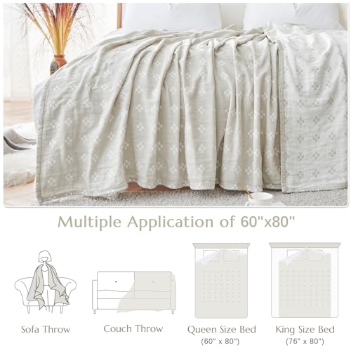 jinchan 100% Cotton Muslin Blanket Twin Boho Throw Blanket 60x80 Oatmeal | 3-Layer, Geometric Cross Quilt, Cooling Breathable Lightweight, for Adult, Soft, Reversible, Summer, Couch, Sofa, Bedroom - color: B. Cross Grey, size: 60"x80"