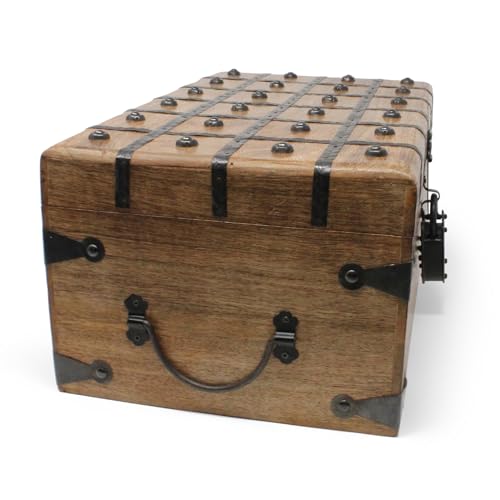 Treasure Chest Wooden Box with Antique Iron Lock and Skeleton Key (X-Large 17x10x7.5) - Storage and Decor – Pirate Wooden Treasure Chest, Decorative Box with Hinged Lid, - size: X-Large 17 x 10 x 7.5"