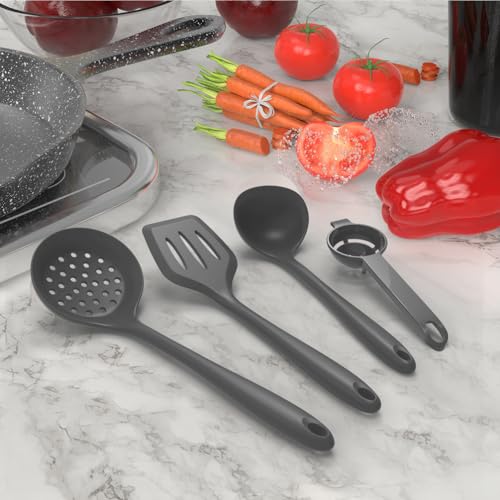 AOTHOD Silicone Cooking Utensils Set - 446°F Heat Resistant Kitchen Utensils,Spatula Sets,Turner Tongs,Spoon,Kitchen Utensil Gadgets Tools Set for Nonstick Cookware,Dishwasher Safe BPA Free (Gray) - color: Gray