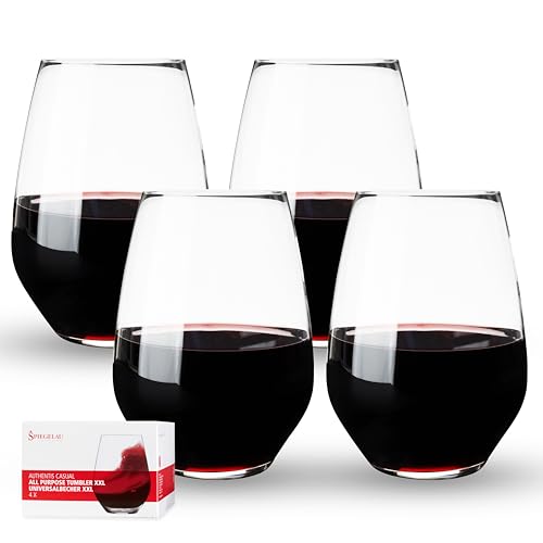 Spiegelau Authentis All Purpose Tumblers, Large Crystal Clear Stemless Glasses for Red and White Wines for Housewarming Gifts, Holiday Celebrations, Picnic, Home Bar, 22.4 oz, Set of 4 - style: XXL tumbler