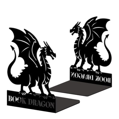 5.3"x4.3"x6.9" Metal Bookends, Heavy Duty Book Ends for Shelves | Dragon Theme Cast Iron Book Supports, 1 Pair Decor Stoppers for Desk, Library, Office & Home Shelves - style: Dragon