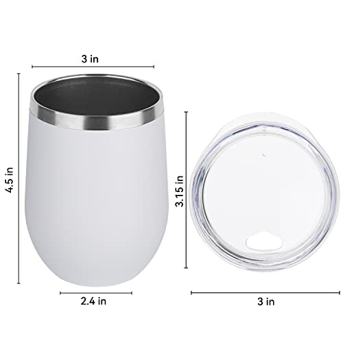 DOMICARE Stainless Steel Wine Tumbler Bulk with Lid, Personalized White Insulated Tumblers Set, 12oz Travel Coffee Cups Pack of 1 - color: White, size: 1 Count (Pack of 1)