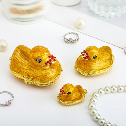 YU FENG Family Duck Trinket Box Hinged Jewelry Holder Animal Figurine Decor | Duck Family Design, Painted Enamel Finish, Jeweled Crystal Accents, Hidden Keepsake Storage, Collectible Animal Decor Gift