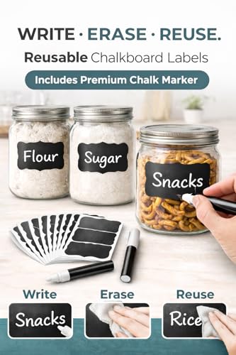 Chalkboard Labels for Jars – 180 Pack, Reusable Waterproof Erasable Stickers with Liquid Chalk Marker, 2” x 3” Wavy Rectangle Labels for Pantry, Mason Jars & Kitchen Organization