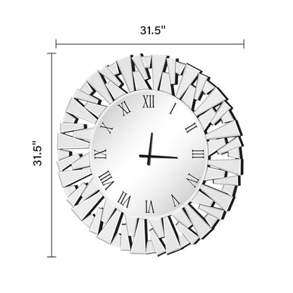 Wall Clock, Round Silver Mirror Silent 32 Inch Large Wall Clock, Modern Glass Wall Decor, Clock Battery Operated, Suitable for Living Room, Home, Kitchen, Office