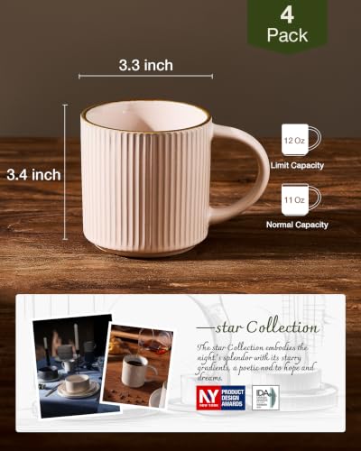 famiware Coffee Mug Set of 4, Star 12 oz Ceramic Mugs Cups Set with Handle | Stoneware Stackable Catering Cup for Coffee, Tea, Cappuccino, Latte, Microwave & Dishwasher Safe, Light Pink - color: Star-Light Pink, size: 4 Count (Pack of 1)