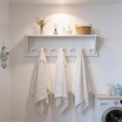 WEBI Coat Rack Wall Mount with Shelf,30" Long Entryway Wall Shelf with Hooks Underneath,7 Peg Hooks for Hanging Coats,Caps,Jacket,Clothes,White - color: White, size: 30 Inch