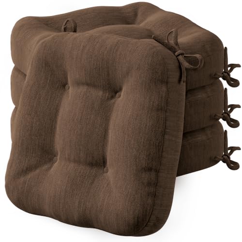 Codi Dining Chair Cushions 4 Pack, Thick Memory Foam Kitchen Seat Pads | 3.5-inch triple-layer comfort, Non-slip backing, Secure ties, Removable washable covers, 16.5"x16.5" D-shaped, Brown - color: Brown-new, size: Pack of 4