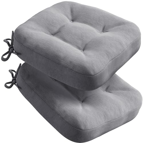 Codi Dining Chair Cushions 2 Pack, Thick Memory Foam Kitchen Seat Pads | 3.5-inch triple-layer comfort, Non-slip backing, Secure ties, Removable washable covers, 16.5"x16.5" D-shaped, Grey - color: Grey-new, size: Pack of 2