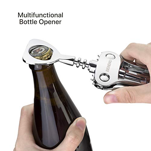Beneno Wine Opener with Silicone Wine Vacuum Stopper, Matte Black | Durable Solid Zinc Alloy Body, Upgraded Precise Sharp-Edged Screw, Ergonomic Non-Slip Grip Wing Handle, Leak Proof Stopper - color: Matte Black