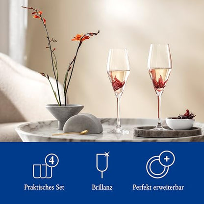 Villeroy & Boch La Divina Collection Champagne Flute, 4 oz Capacity, Set of 4 Crystal Glass, Made in Europe | Crystal glass champagne flutes, made in Europe, dishwasher safe, finely curved for champagne or sparkling Prosecco - style: Champagne Flute