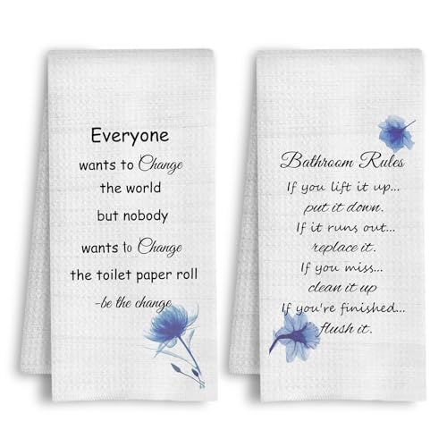 Rustic Floral Bathroom Hand Towels, Farmhouse Bathroom Rules Decorative Hand Towels for Bath Room Washroom Restroom Toilet, 16x24 Inch Set of 2 - color: Rustic Bathroom Rules