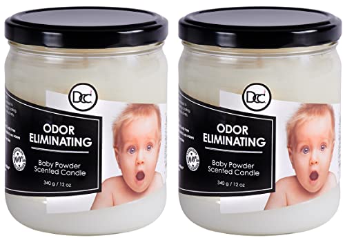 Baby Powder Two Pack Odor Eliminating Highly Fragranced Candle - Eliminates 95% of Pet, Smoke, Food, and Other Smells Quickly - Up to 80 Hour Burn time - 12 Ounce Premium Soy Blend - color: Baby Powder 2 Pack