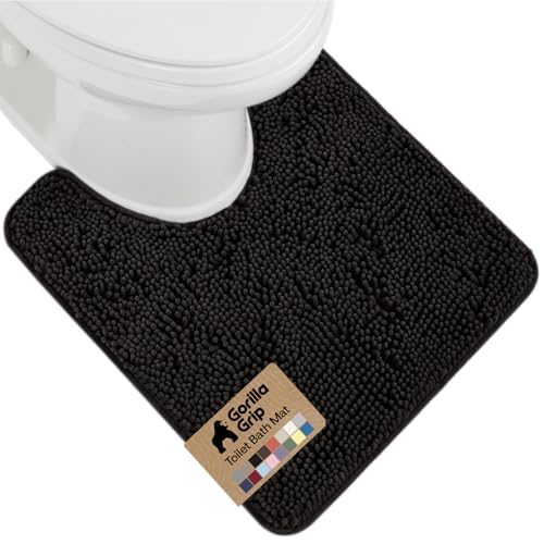 GORILLA GRIP Plush Absorbent Shaggy Chenille Bath Rug Mat for Oval Toilet Base with Rubber Backing, Machine Washable Rugs, Soft Microfiber Contour Mats for Toilets, Bathroom Decor, Black - color: Black, size: 24" X 19" Oval Contour